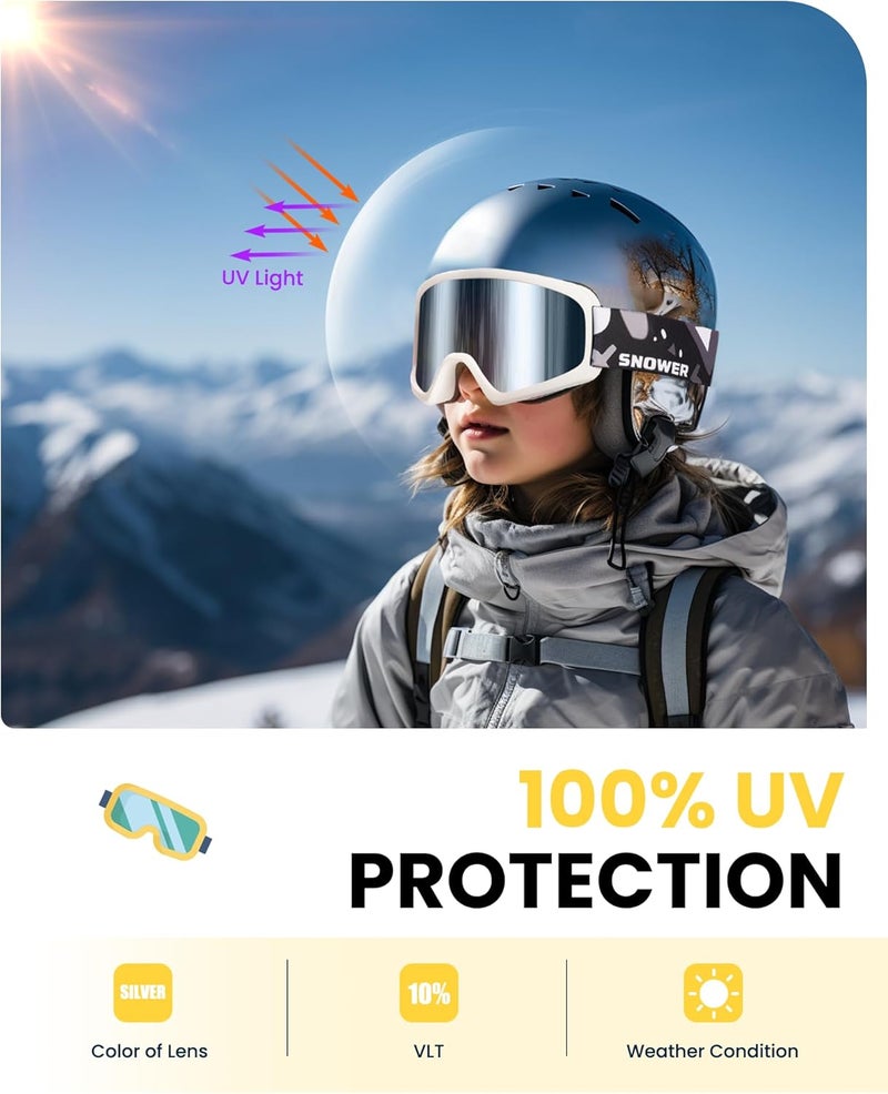 Snower Kids Ski Goggles, Anti-Fog Snow Goggles with OTG Design, 100% UV Protection, HD Lens for Kids Boys Girls - Image 2